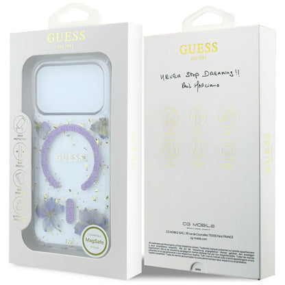 Θήκη MagSafe για Apple iPhone 18 Pro / 17 Pro, Guess, Resin Flowers and Glitter, Μωβ