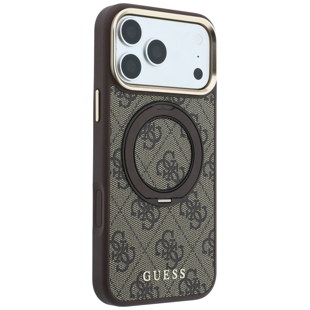 Θήκη MagSafe για Apple iPhone 18 Pro / 17 Pro, Guess, Ring Stand 360 4G Classic Logo, Καφέ