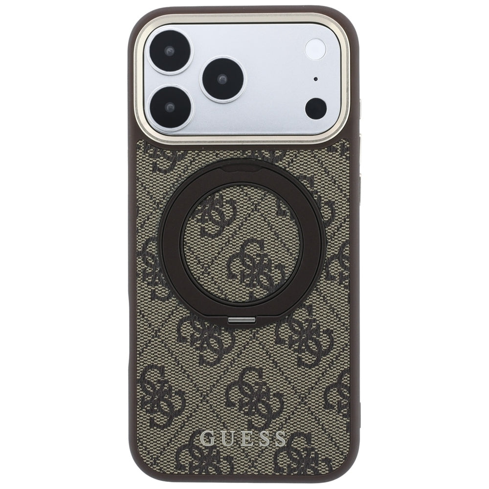 Θήκη MagSafe για Apple iPhone 18 Pro / 17 Pro, Guess, Ring Stand 360 4G Classic Logo, Καφέ