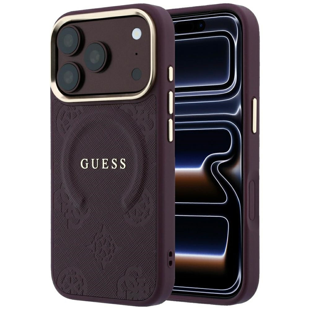 Θήκη MagSafe για Apple iPhone 18 Pro / 17 Pro, Guess, Saffiano Peony Ring, Βυσσινί