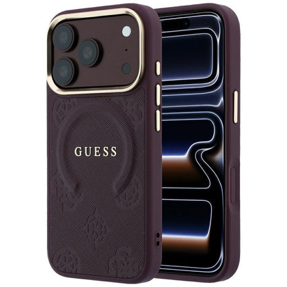 Θήκη MagSafe για Apple iPhone 18 Pro / 17 Pro, Guess, Saffiano Peony Ring, Βυσσινί
