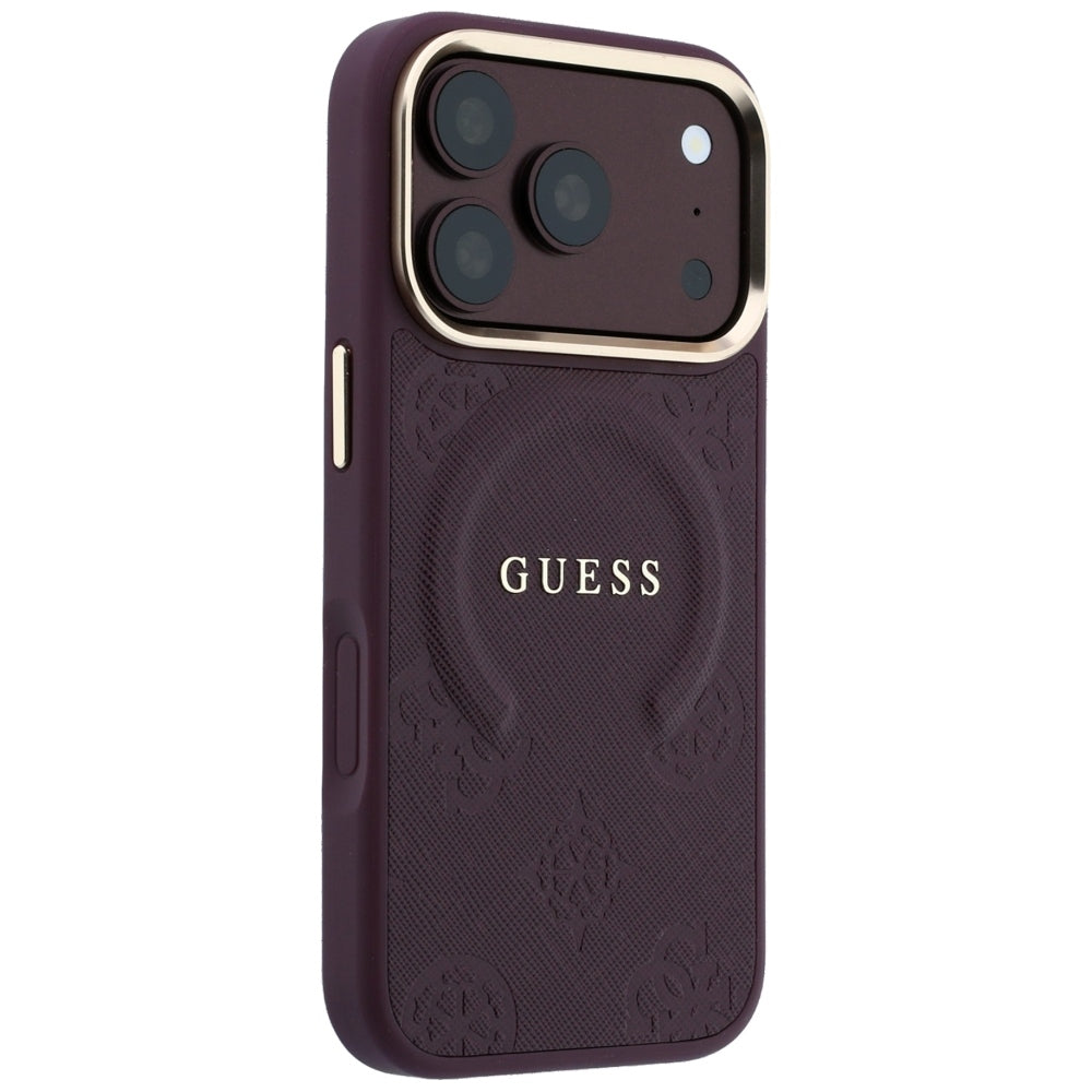 Θήκη MagSafe για Apple iPhone 18 Pro / 17 Pro, Guess, Saffiano Peony Ring, Βυσσινί