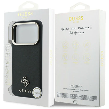 Θήκη MagSafe για Apple iPhone 18 Pro / 17 Pro, Guess, Saffiano Small 4G Classic, Μαύρο