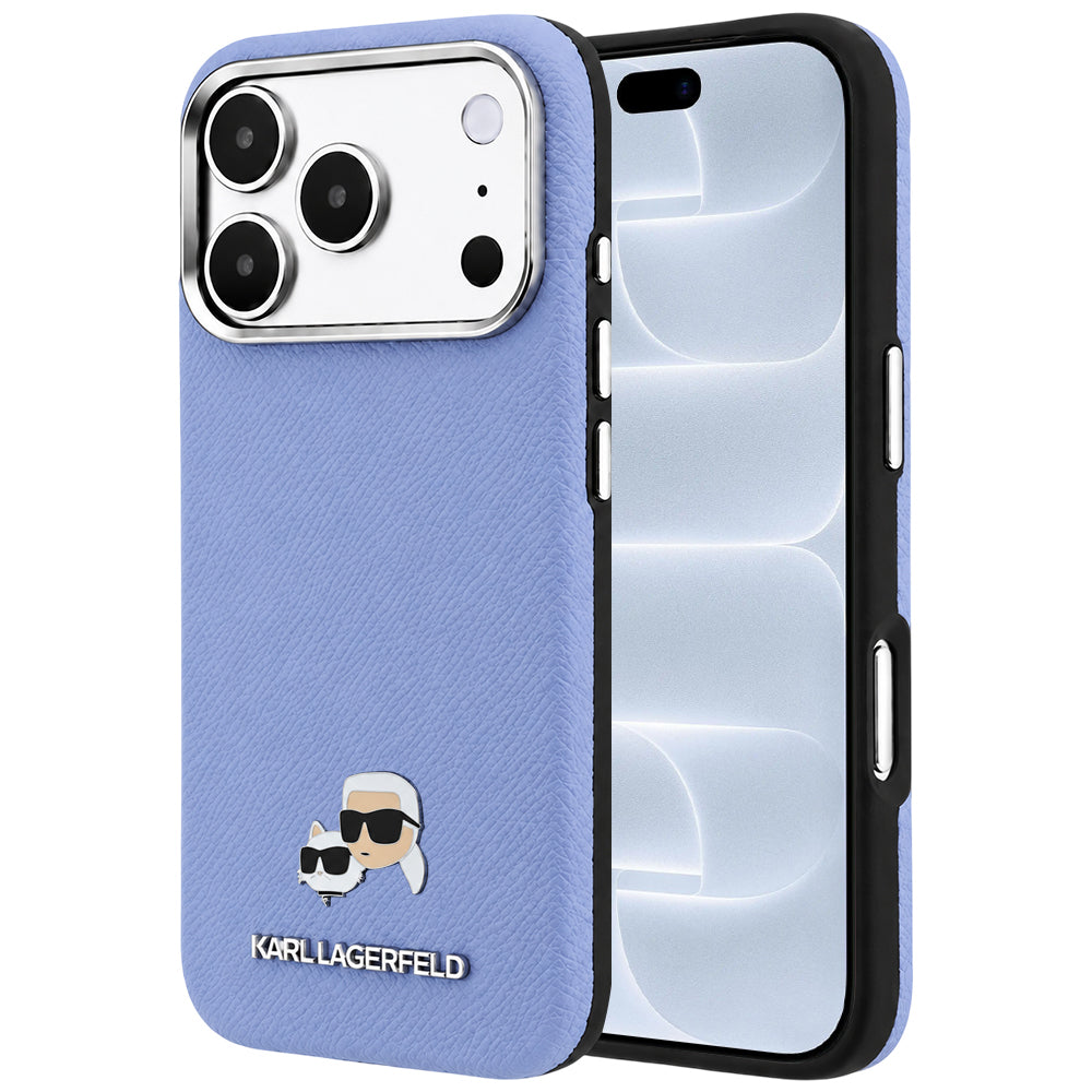Θήκη MagSafe για Apple iPhone 18 Pro / 17 Pro, Karl Lagerfeld, Grained Karl & Choupette Head's Metal, Bleu