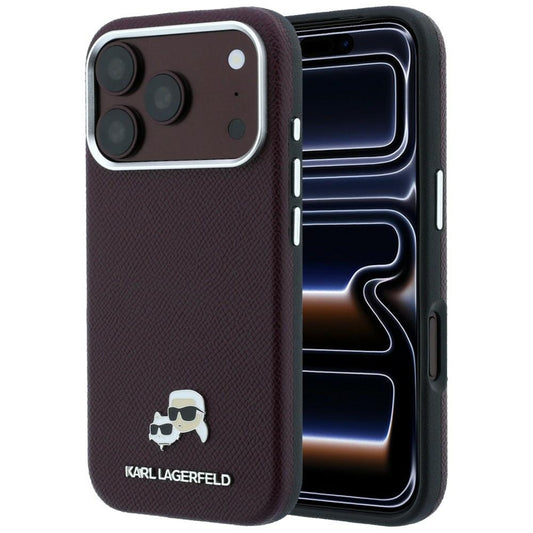 Θήκη MagSafe για Apple iPhone 18 Pro / 17 Pro, Karl Lagerfeld, Grained KC Heads, Βυσσινί