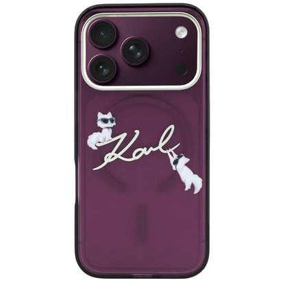 Θήκη MagSafe για Apple iPhone 18 Pro / 17 Pro, Karl Lagerfeld, IML Choupette Karl Script Logo, Βυσσινί