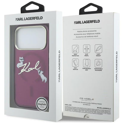 Θήκη MagSafe για Apple iPhone 18 Pro / 17 Pro, Karl Lagerfeld, IML Choupette Karl Script Logo, Βυσσινί