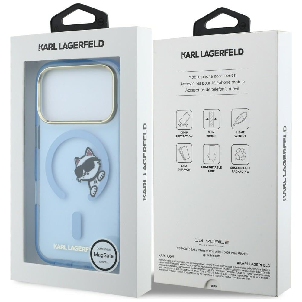MagSafe Case for Apple iPhone 18 Pro / 17 Pro, Karl Lagerfeld, IML Peekaboo Print Metal Frame, Blue