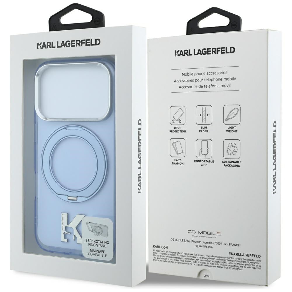 Θήκη MagSafe για Apple iPhone 18 Pro / 17 Pro, Karl Lagerfeld, IML Ring Stand Kameo Metal, Μπλε