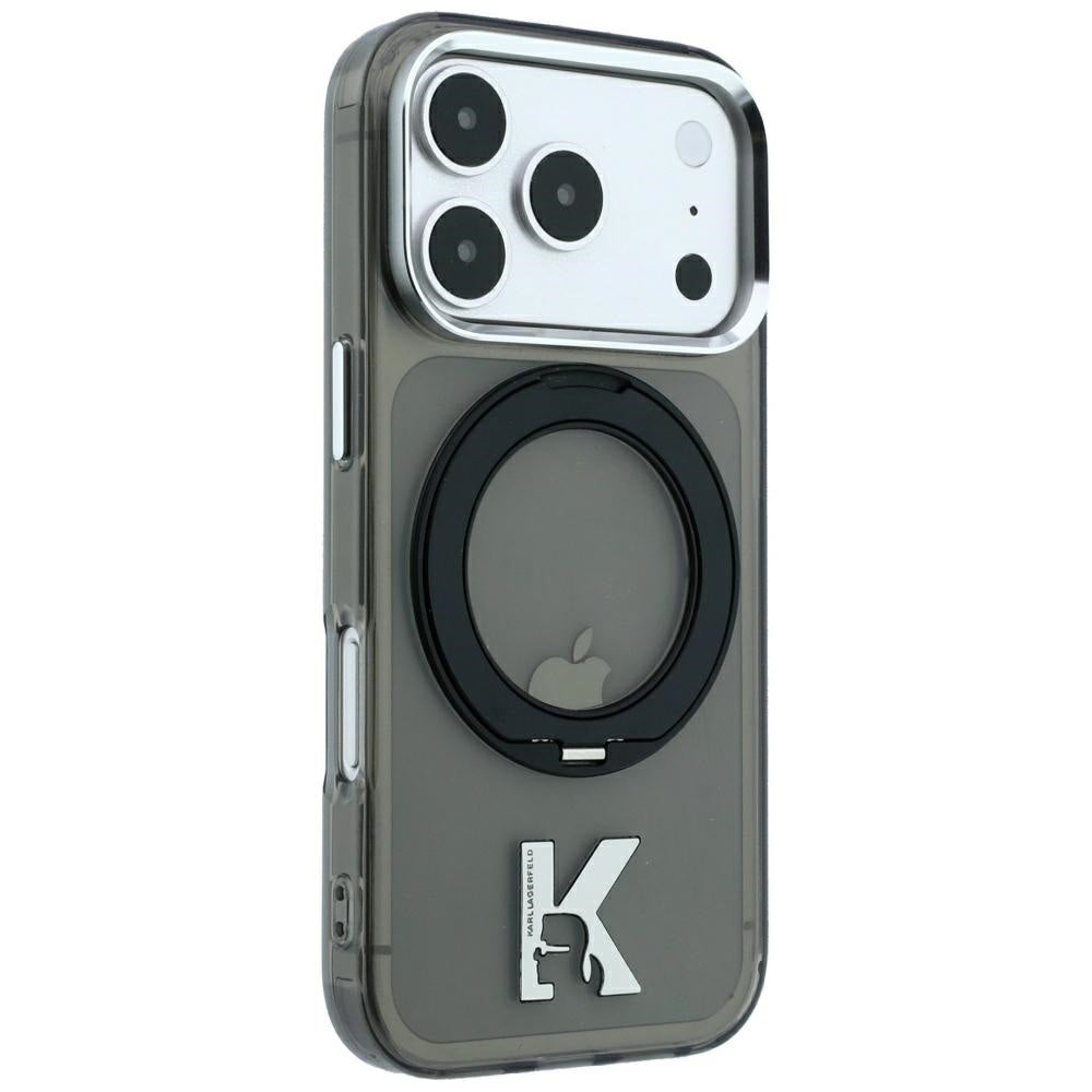 Θήκη MagSafe για Apple iPhone 18 Pro / 17 Pro, Karl Lagerfeld, IML Ring Stand Kameo Metal, Μαύρο
