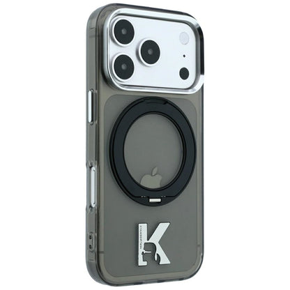 Θήκη MagSafe για Apple iPhone 18 Pro / 17 Pro, Karl Lagerfeld, IML Ring Stand Kameo Metal, Μαύρο