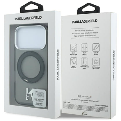 Θήκη MagSafe για Apple iPhone 18 Pro / 17 Pro, Karl Lagerfeld, IML Ring Stand Kameo Metal, Μαύρο