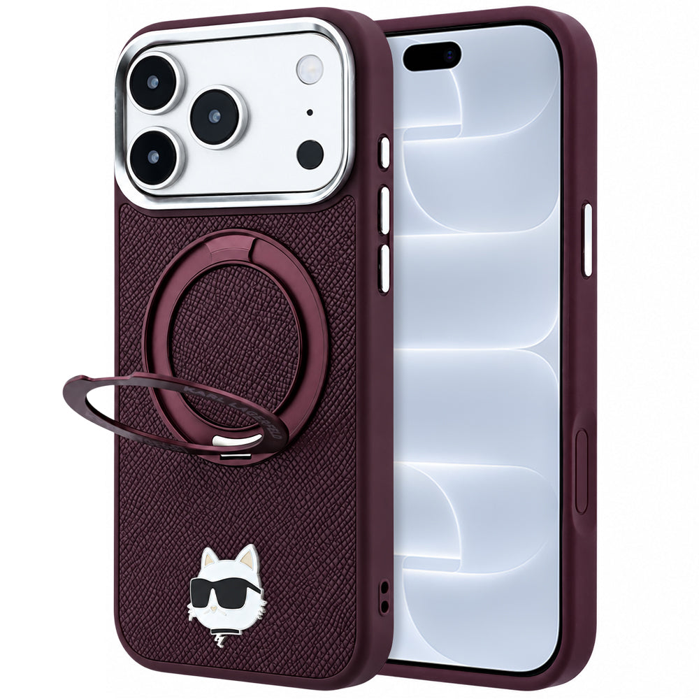 Θήκη MagSafe για Apple iPhone 18 Pro / 17 Pro, Karl Lagerfeld, Ring Stand 360 Choupette Pin, Βυσσινί