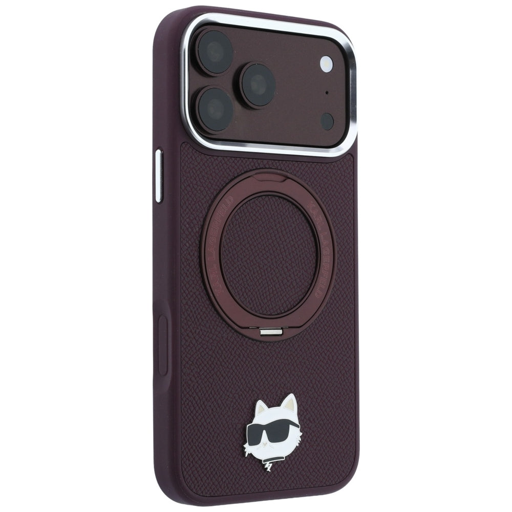 Θήκη MagSafe για Apple iPhone 18 Pro / 17 Pro, Karl Lagerfeld, Ring Stand 360 Choupette Pin, Βυσσινί