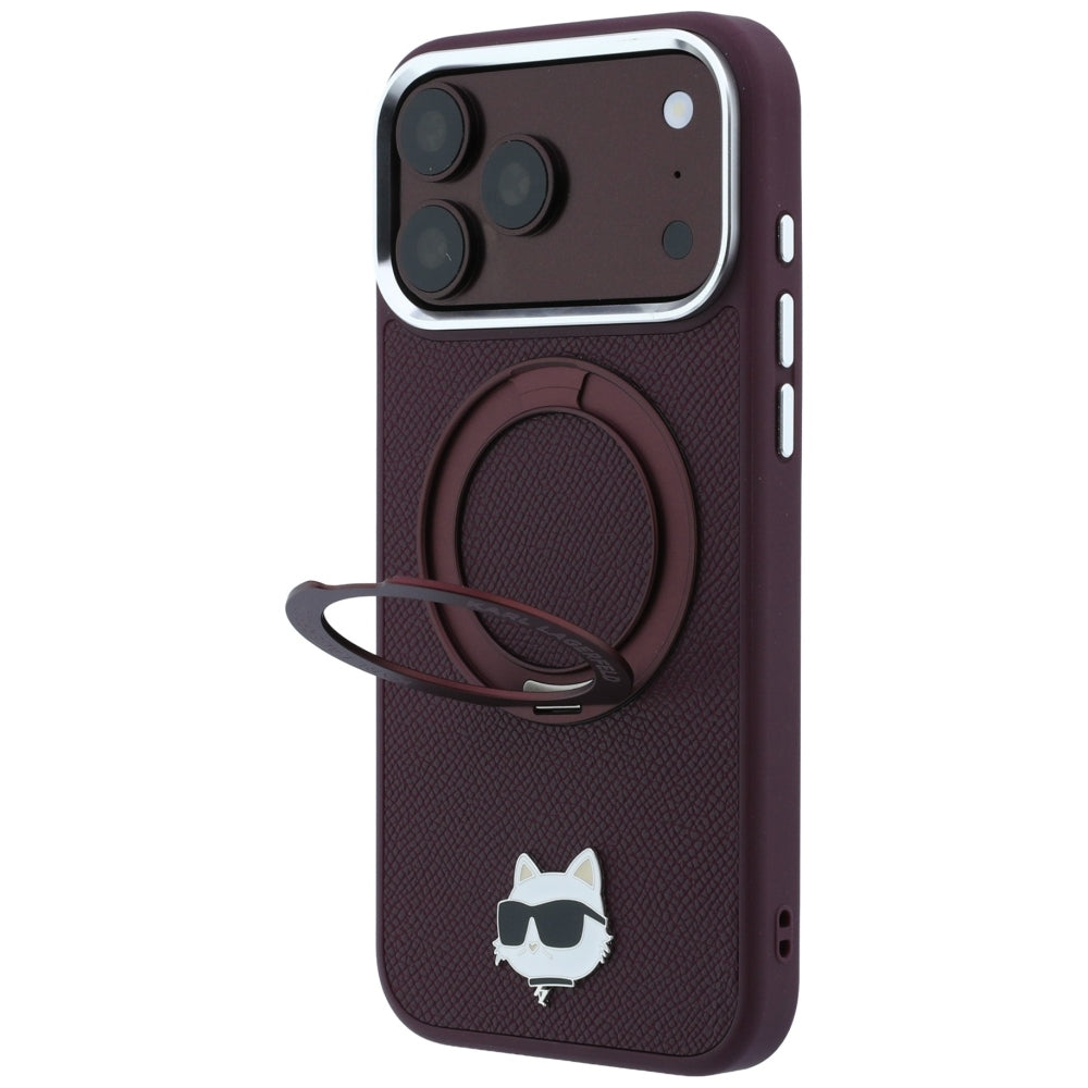 Θήκη MagSafe για Apple iPhone 18 Pro / 17 Pro, Karl Lagerfeld, Ring Stand 360 Choupette Pin, Βυσσινί