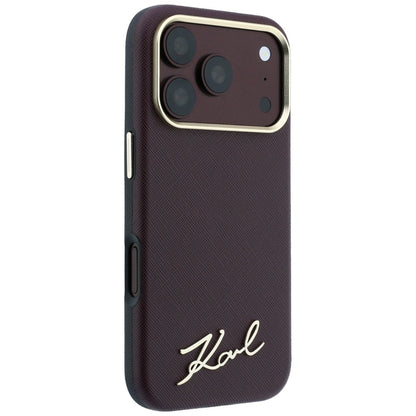 Θήκη MagSafe για Apple iPhone 18 Pro / 17 Pro, Karl Lagerfeld, Saffiano Small Script Metal Logo, Βυσσινί