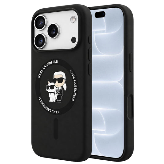 Θήκη MagSafe για Apple iPhone 18 Pro / 17 Pro, Karl Lagerfeld, Δαχτυλίδι Σιλικόνης Karl & Choupette, Μαύρο