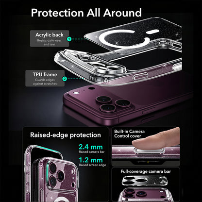 MagSafe Case for Apple iPhone 18 Pro, ESR, Classic Hybrid Shimmer, Transparent