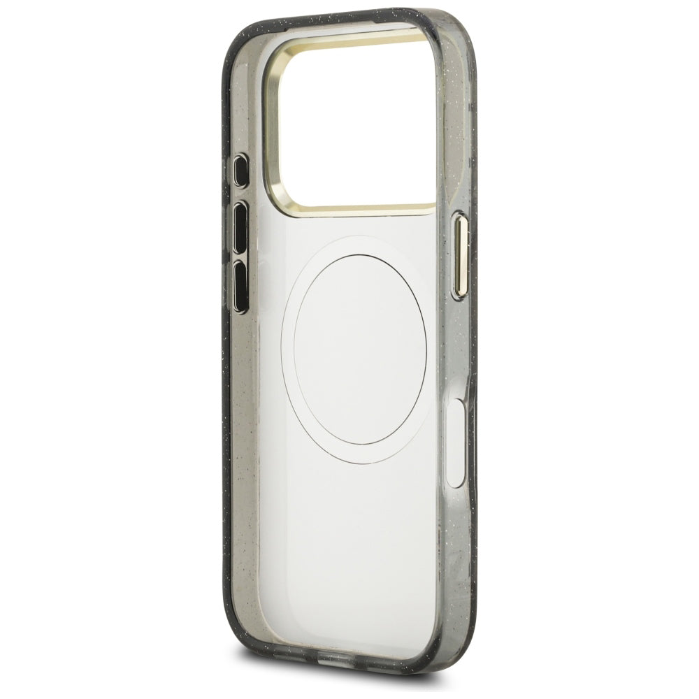 Θήκη MagSafe για Apple iPhone 18 Pro, Guess, IML Metal Glitter Flowers Triangle, Μαύρο
