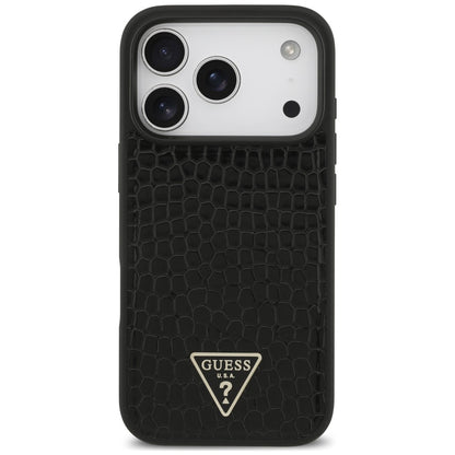 Θήκη MagSafe για Apple iPhone 18 Pro Max / 17 Pro Max, Guess, Croco Triangle Logo, Μαύρη