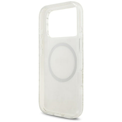 Θήκη MagSafe για Apple iPhone 18 Pro Max / 17 Pro Max, Guess, IML Flowers με ηλεκτρολυτική επίστρωση και λουράκι από μαργαριτάρι, Λευκό