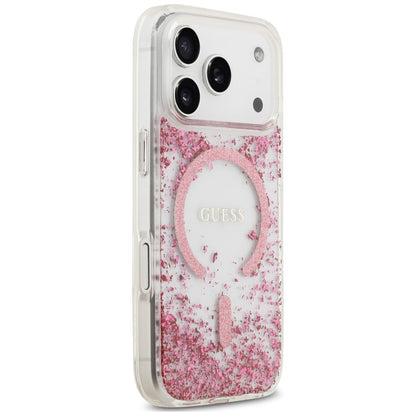 Θήκη MagSafe για Apple iPhone 18 Pro Max / 17 Pro Max, Guess, Glitter από ρητίνη στο κάτω μέρος, Ροζ