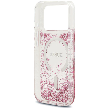 Θήκη MagSafe για Apple iPhone 18 Pro Max / 17 Pro Max, Guess, Glitter από ρητίνη στο κάτω μέρος, Ροζ