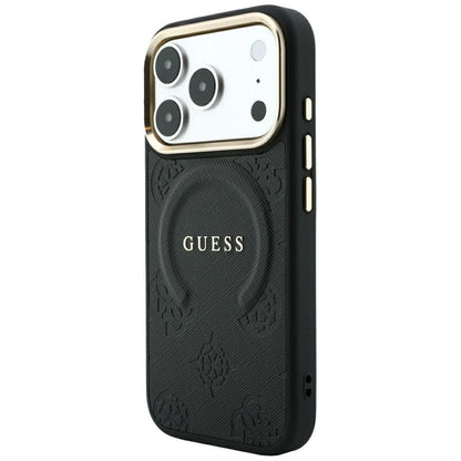 Θήκη MagSafe για Apple iPhone 18 Pro Max / 17 Pro Max, Guess, Saffiano Peony Ring, Μαύρο