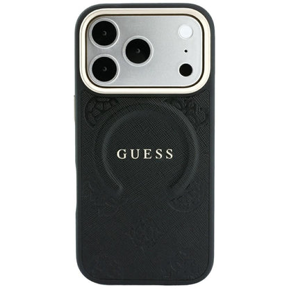 Θήκη MagSafe για Apple iPhone 18 Pro Max / 17 Pro Max, Guess, Saffiano Peony Ring, Μαύρο
