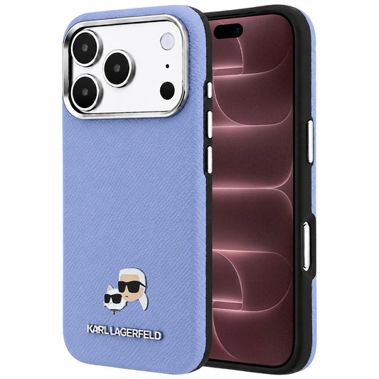 Θήκη MagSafe για Apple iPhone 18 Pro Max / 17 Pro Max, Karl Lagerfeld, Grained Karl & Choupette Head's Metal, Bleu