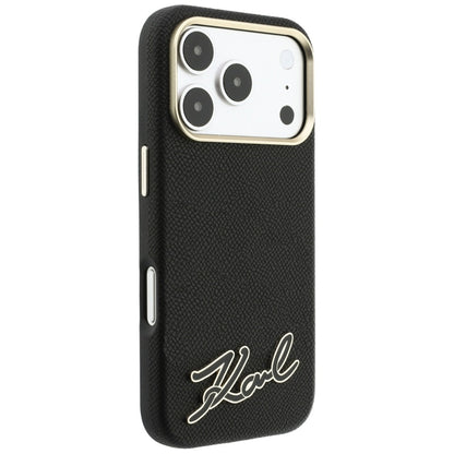Θήκη MagSafe για Apple iPhone 18 Pro Max / 17 Pro Max, Karl Lagerfeld, Grained Resin Sign Logo, Μαύρη