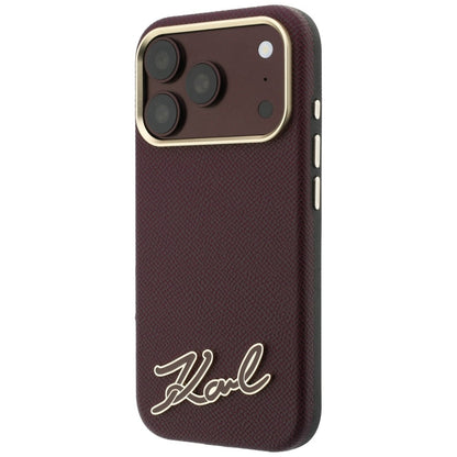 MagSafe Case for Apple iPhone 18 Pro Max / 17 Pro Max, Karl Lagerfeld, Grained Resin Sign Logo, Burgundy