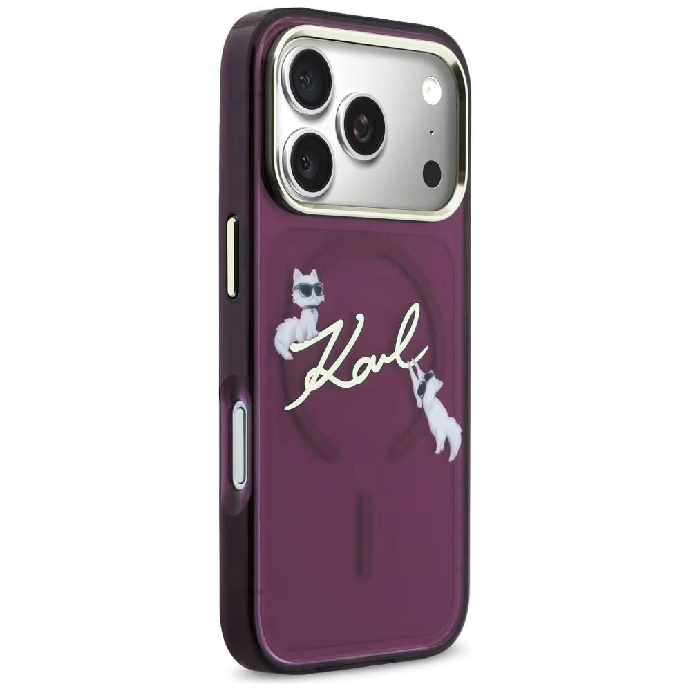 MagSafe Case for Apple iPhone 18 Pro Max / 17 Pro Max, Karl Lagerfeld, IML Choupette Karl Script Logo, Burgundy