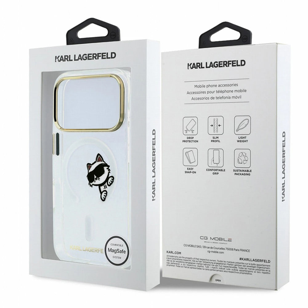 Θήκη MagSafe για Apple iPhone 18 Pro Max / 17 Pro Max, Karl Lagerfeld, IML Peekaboo Print και Μεταλλικό Πλαίσιο, Διαφανής