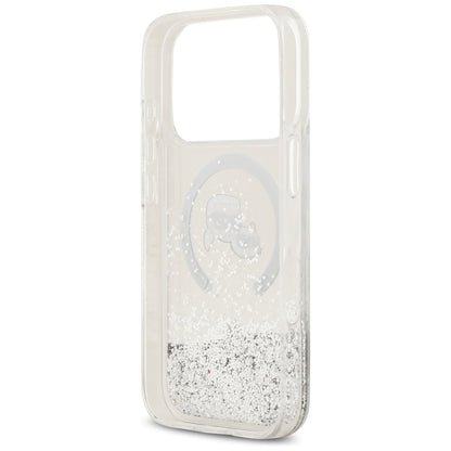 MagSafe Case for Apple iPhone 18 Pro Max / 17 Pro Max, Karl Lagerfeld, Liquid Glitter Karl & Choupette Head's, Transparent