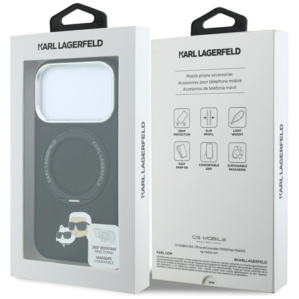 Θήκη MagSafe για Apple iPhone 18 Pro Max / 17 Pro Max, Karl Lagerfeld, Ring Stand 360 Karl & Choupette Pin, Μαύρο