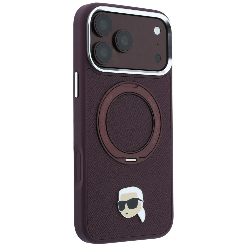 MagSafe Case for Apple iPhone 18 Pro Max / 17 Pro Max, Karl Lagerfeld, Ring Stand 360 Karl Pin, Burgundy