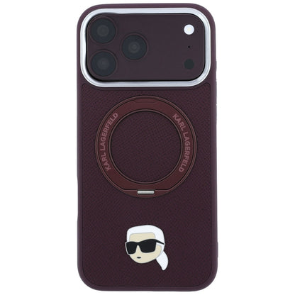 MagSafe Case for Apple iPhone 18 Pro Max / 17 Pro Max, Karl Lagerfeld, Ring Stand 360 Karl Pin, Burgundy