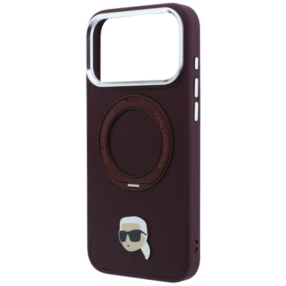 MagSafe Case for Apple iPhone 18 Pro Max / 17 Pro Max, Karl Lagerfeld, Ring Stand 360 Karl Pin, Burgundy