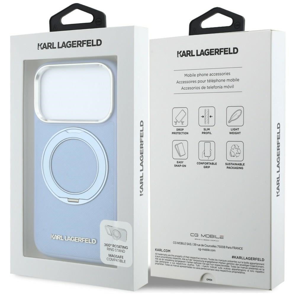 MagSafe Case for Apple iPhone 18 Pro Max / 17 Pro Max, Karl Lagerfeld, Ring Stand 360 Saffiano, Blue