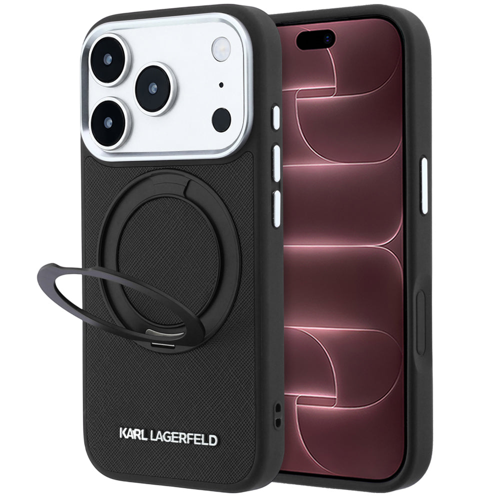 Θήκη MagSafe για Apple iPhone 18 Pro Max / 17 Pro Max, Karl Lagerfeld, Ring Stand 360 Saffiano, Μαύρο