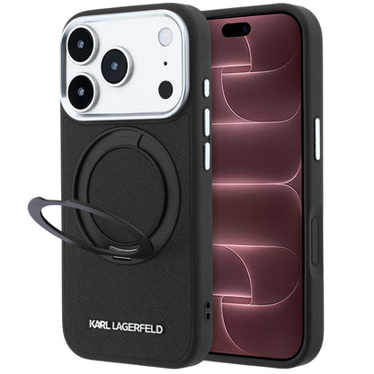 Θήκη MagSafe για Apple iPhone 18 Pro Max / 17 Pro Max, Karl Lagerfeld, Ring Stand 360 Saffiano, Μαύρο