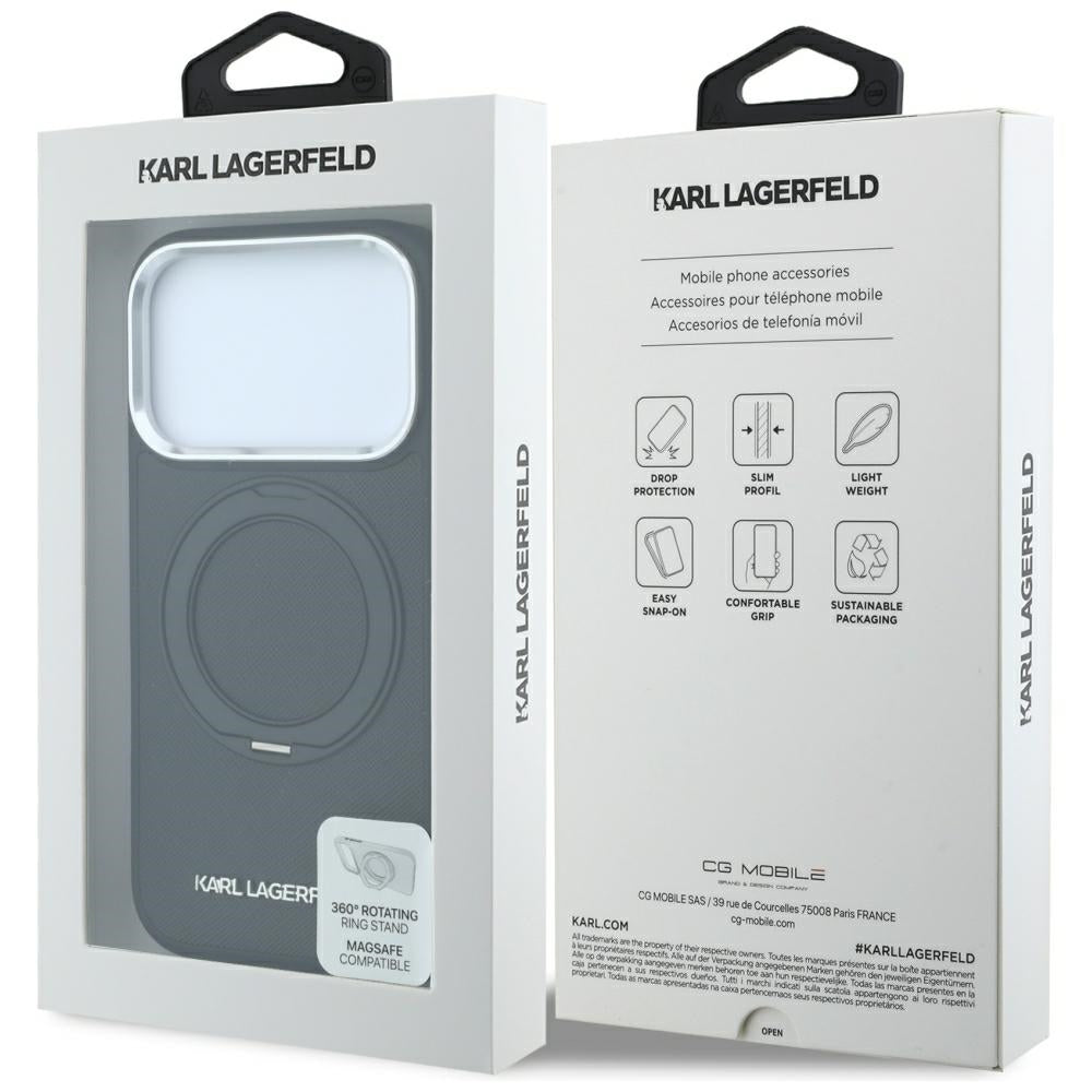 Θήκη MagSafe για Apple iPhone 18 Pro Max / 17 Pro Max, Karl Lagerfeld, Ring Stand 360 Saffiano, Μαύρο
