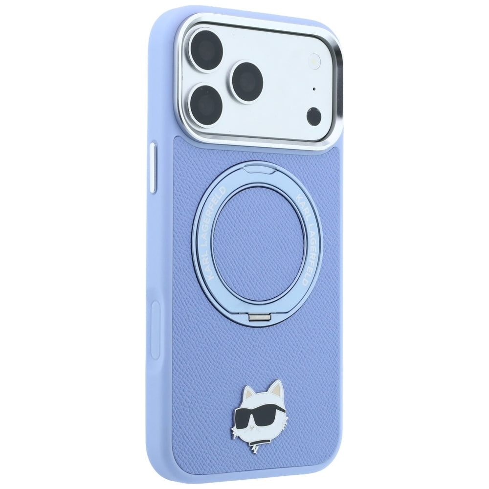 Θήκη MagSafe για Apple iPhone 18 Pro Max / 17 Pro Max, Karl Lagerfeld, Saffiano Ring Stand 360 Choupette Pin, Bleu