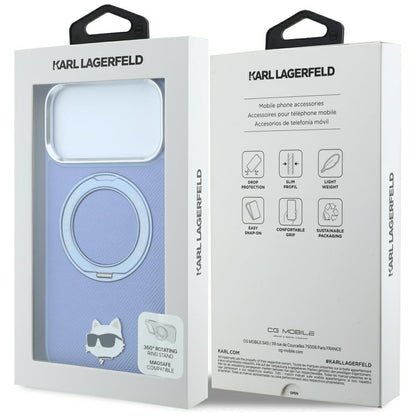 Θήκη MagSafe για Apple iPhone 18 Pro Max / 17 Pro Max, Karl Lagerfeld, Saffiano Ring Stand 360 Choupette Pin, Bleu