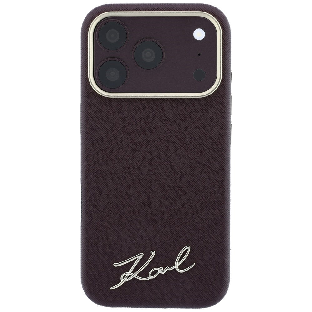 Θήκη MagSafe για Apple iPhone 18 Pro Max / 17 Pro Max, Karl Lagerfeld, Saffiano Small Script Metal Logo, Βυσσινί