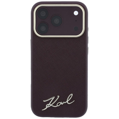 Θήκη MagSafe για Apple iPhone 18 Pro Max / 17 Pro Max, Karl Lagerfeld, Saffiano Small Script Metal Logo, Βυσσινί