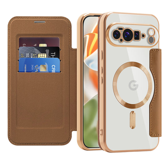 MagSafe Case for Google Pixel 10 Pro XL, Techsuit, SmartMag Book, Brown