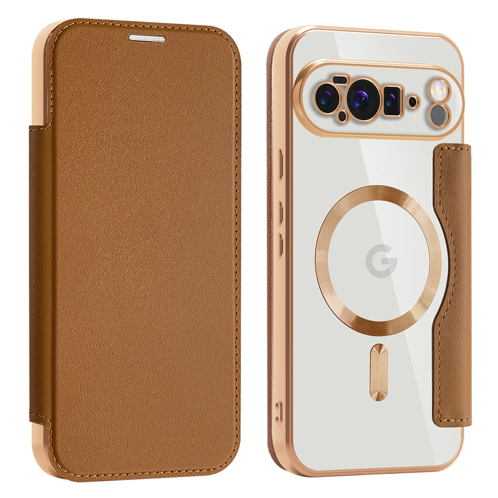 MagSafe Case for Google Pixel 10 Pro XL, Techsuit, SmartMag Book, Brown