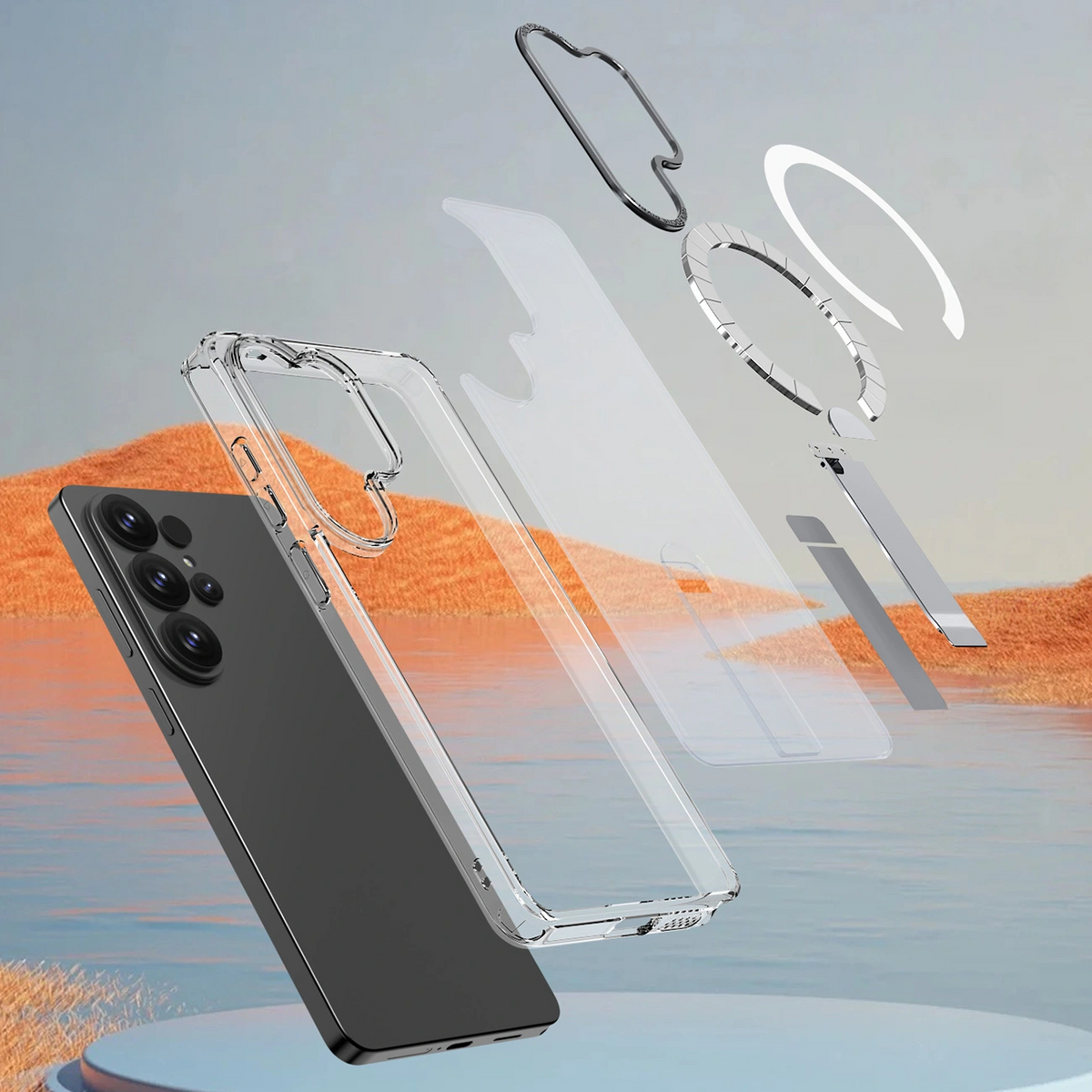MagSafe Case for Samsung Galaxy S26 Ultra S948, Hybrid Armor, X with Stand, Transparent